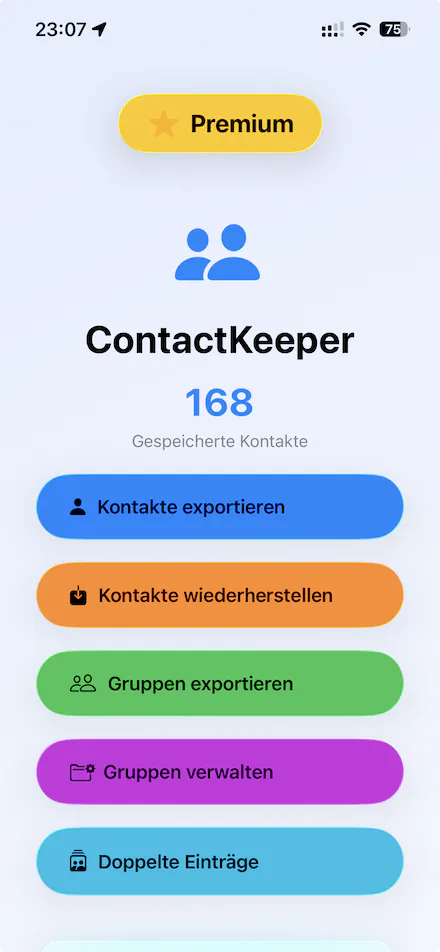 ContactKeeper: the main screen of the app